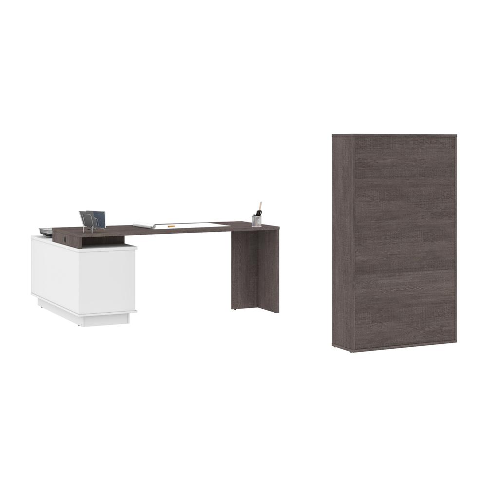 Equinox 2-Piece L-Shaped Desk and Bookcase - Bark Gray & White. Picture 3
