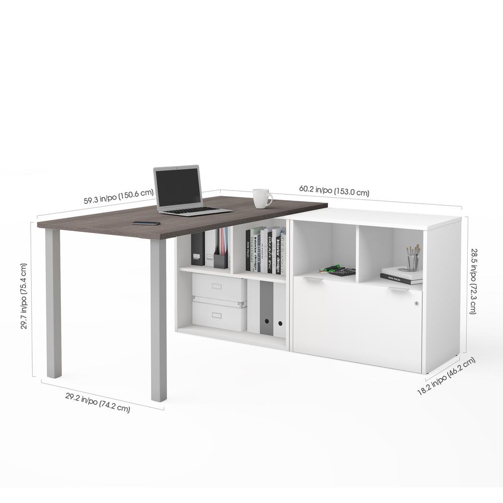 i3 Plus L-Desk with One File Drawer in Bark Gray & White. Picture 2