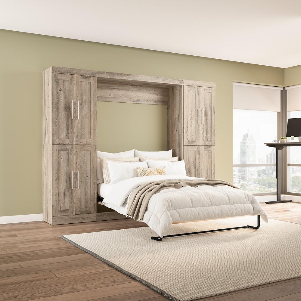 Pur Full Murphy Bed with Storage Cabinets (109W) in Rustic Brown. Picture 7