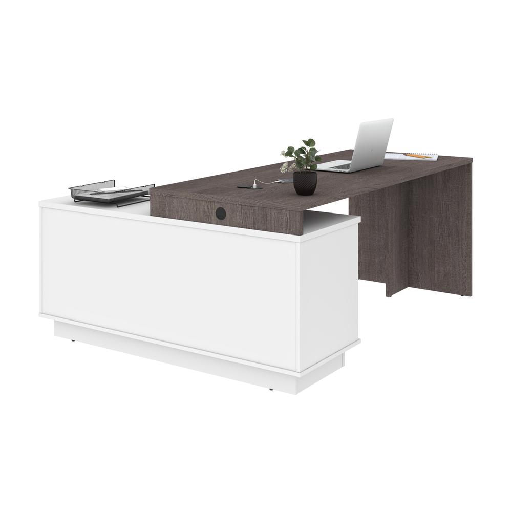 Equinox L-Shaped Desk - Bark Gray & White. Picture 3