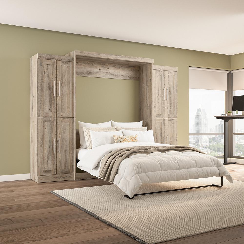 Pur Queen Murphy Bed with Storage Cabinets (115W) in Rustic Brown. Picture 7
