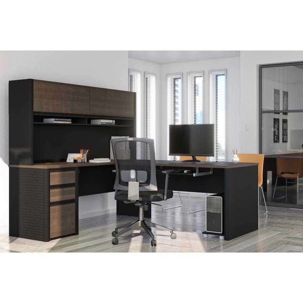 Connexion L-shaped workstation with hutch in Antigua & Black. Picture 3