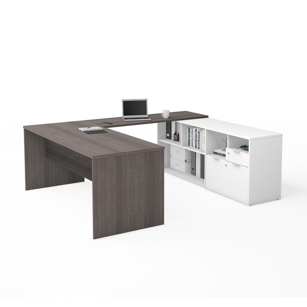 i3 Plus U-Desk with Two Drawers in Bark Gray & White. The main picture.