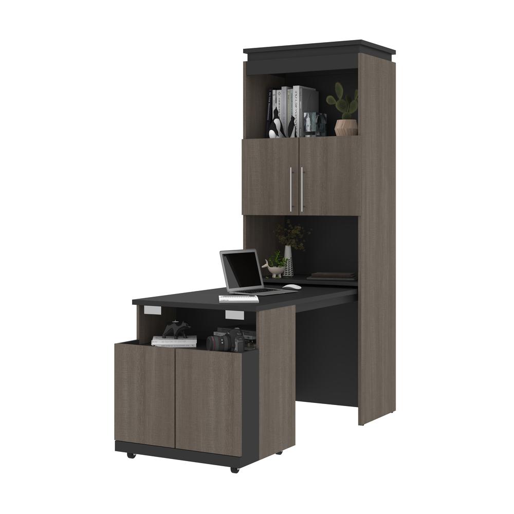 Bestar Orion 30W Shelving Unit with Fold-Out Desk in bark gray & graphite. Picture 8