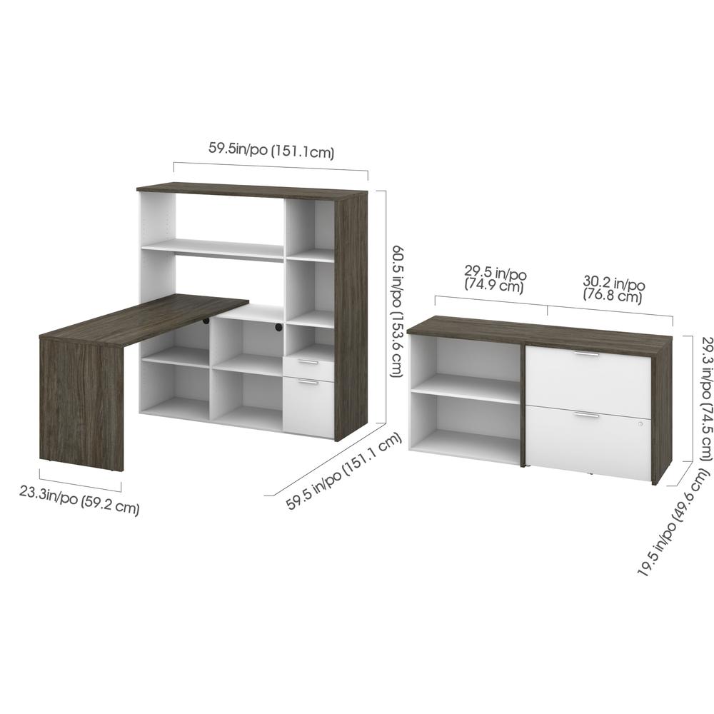 Gemma 3-Piece L-Shaped Desk, Storage Unit and Filing Cabinet - Walnut Grey&White. Picture 6