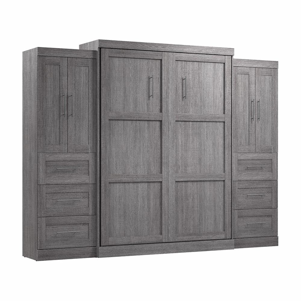 Pur Queen Murphy Bed with Closet Storage Cabinets (115W) in Bark Gray. Picture 1