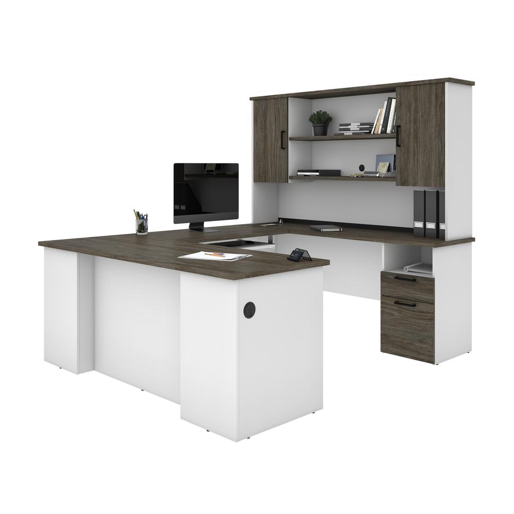 Bestar Norma Norma U-shaped workstation with hutch - Walnut Grey & White. The main picture.