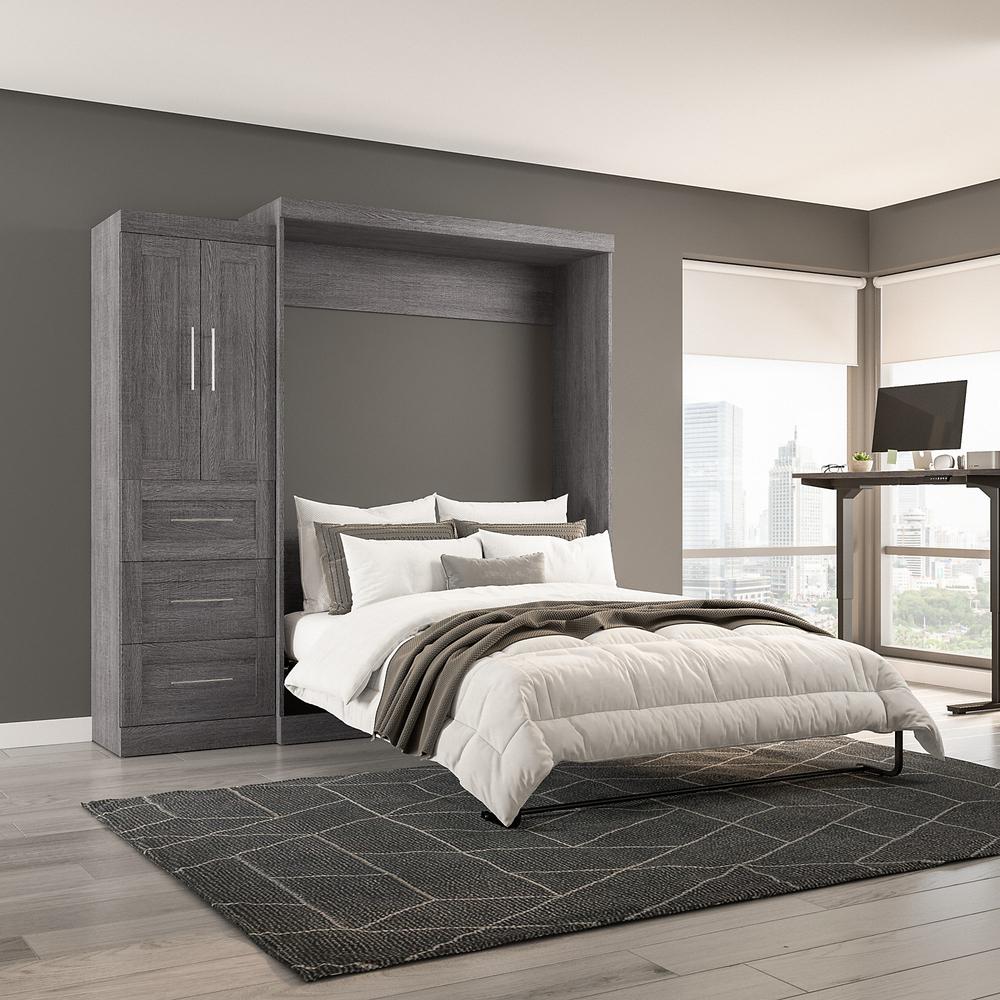 Pur Queen Murphy Bed with Closet Storage Cabinet (89W) in Bark Gray. Picture 7