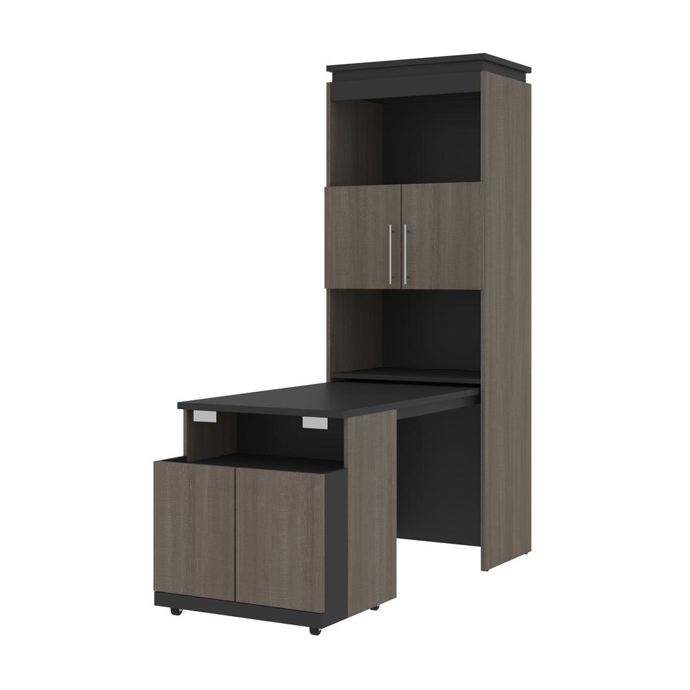 Bestar Orion 30W Shelving Unit with Fold-Out Desk in bark gray & graphite. Picture 7