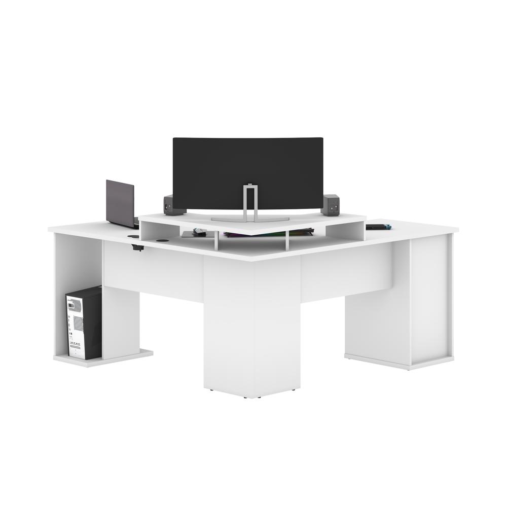 Bestar Hampton 66W L-Shaped Corner Gaming Desk in white. Picture 3