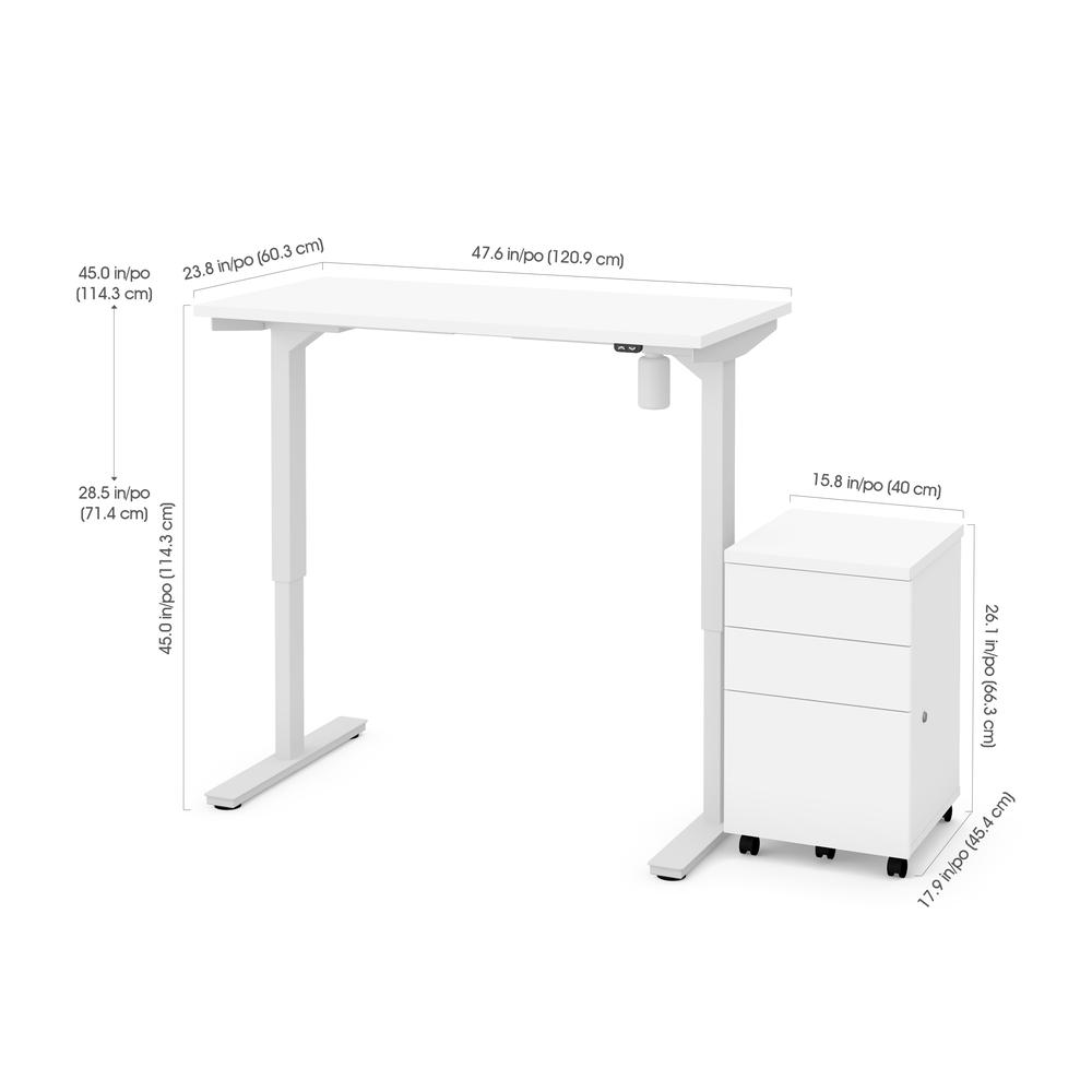 BESTAR Universel 2-Piece Set Including 24“ x 48“ Standing Desk and an Assembled Mobile Pedestal in white. Picture 2