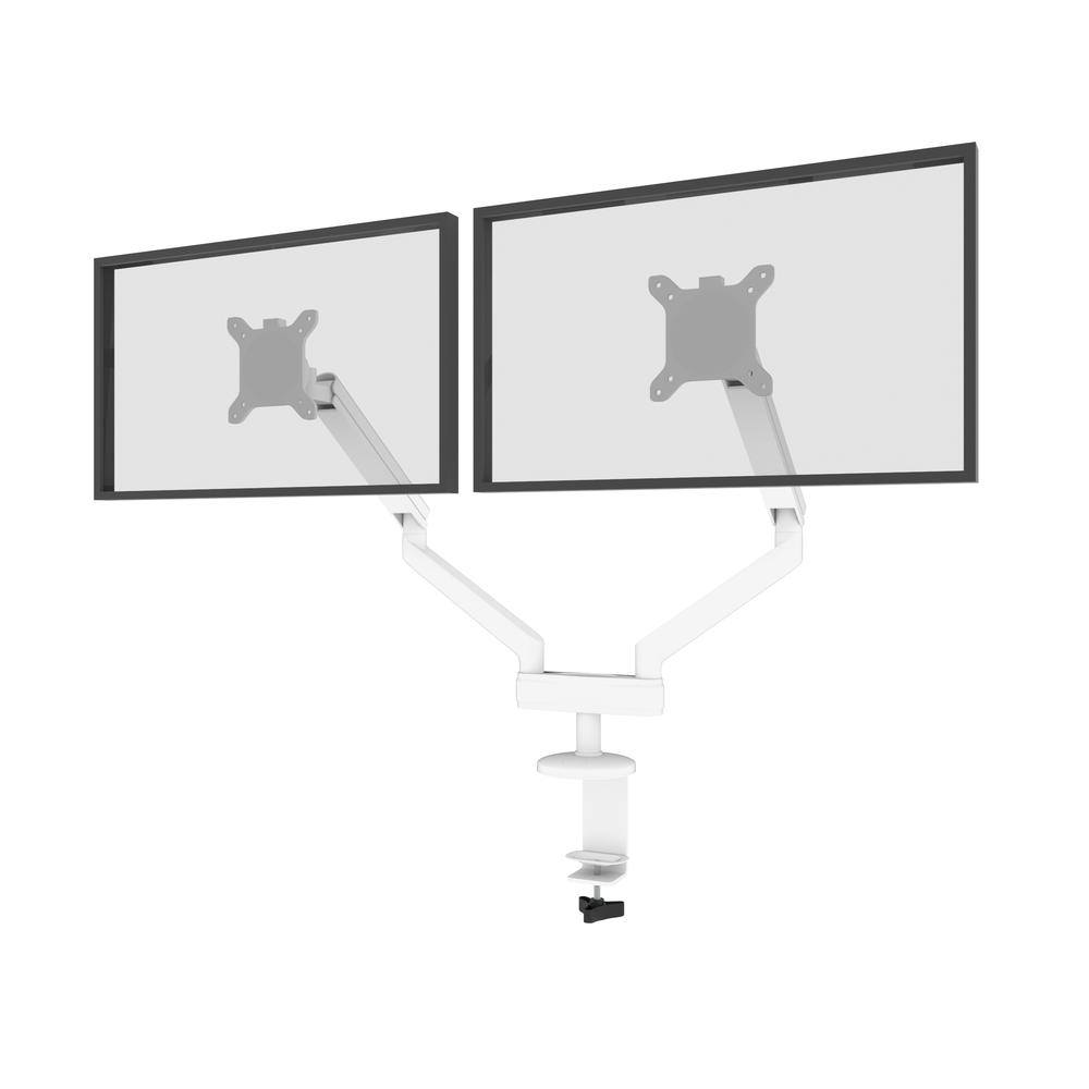 Dual Monitor Arm in White. Picture 1