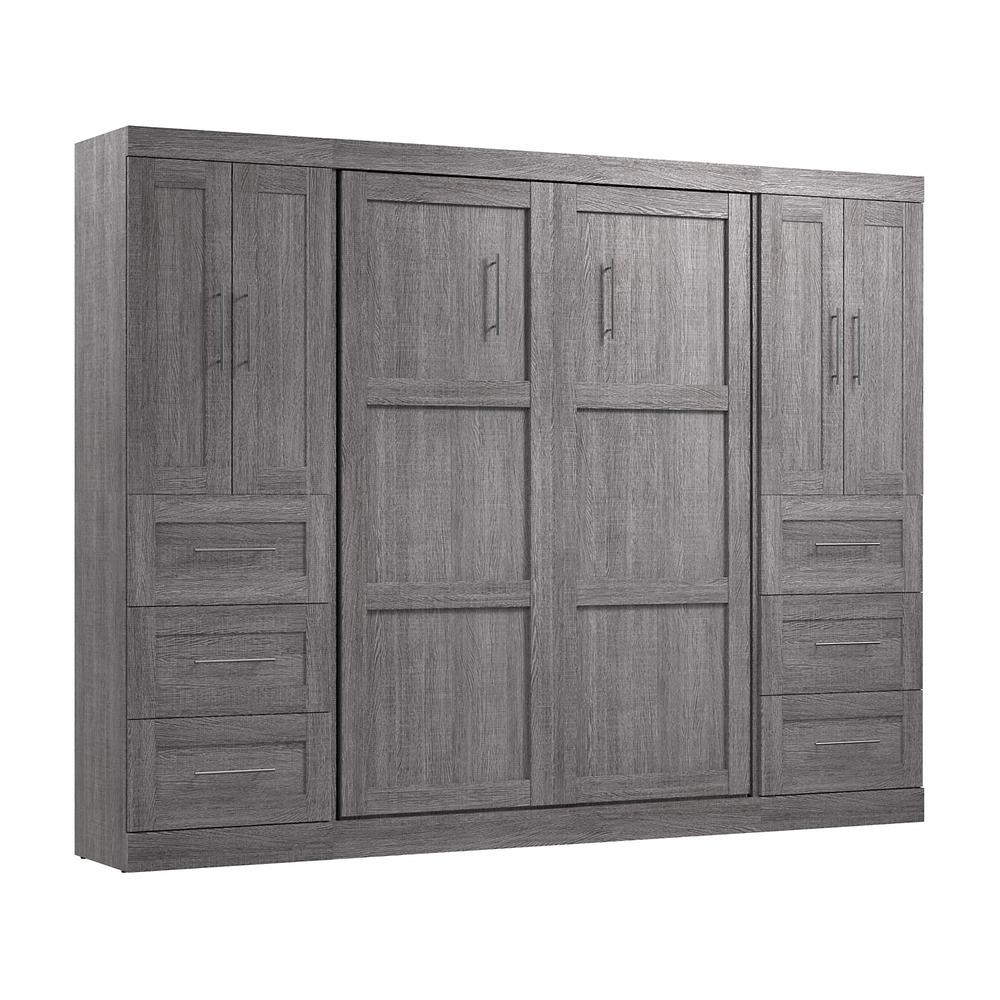 Pur Full Murphy Bed with Closet Storage Cabinets (109W) in Bark Gray. Picture 1