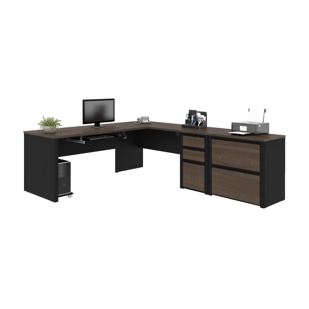 Connexion L-shaped workstation with lateral file in Antigua & Black. Picture 1
