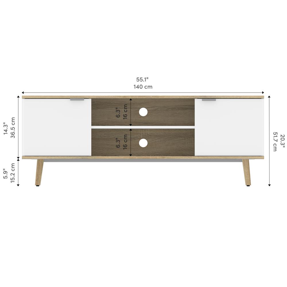 Bestar Procyon 56W TV Stand for 55 inch TV in modern oak & white uv. Picture 9