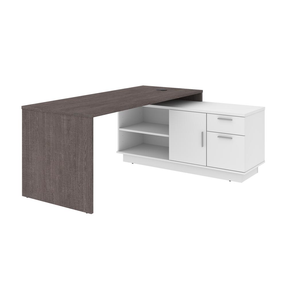Equinox L-Shaped Desk - Bark Gray & White. Picture 2