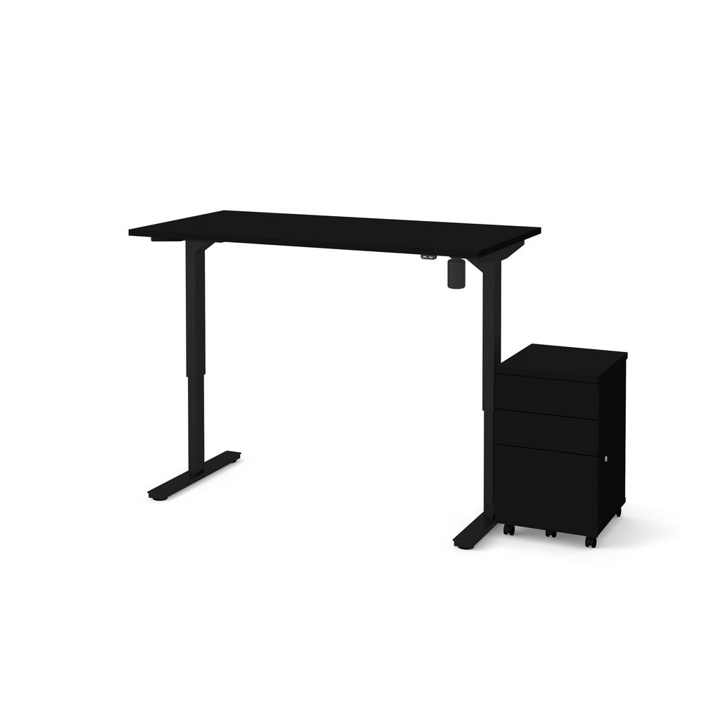 Bestar 2 Piece Adjustable Table and Filing Cabinet in Black. Picture 1