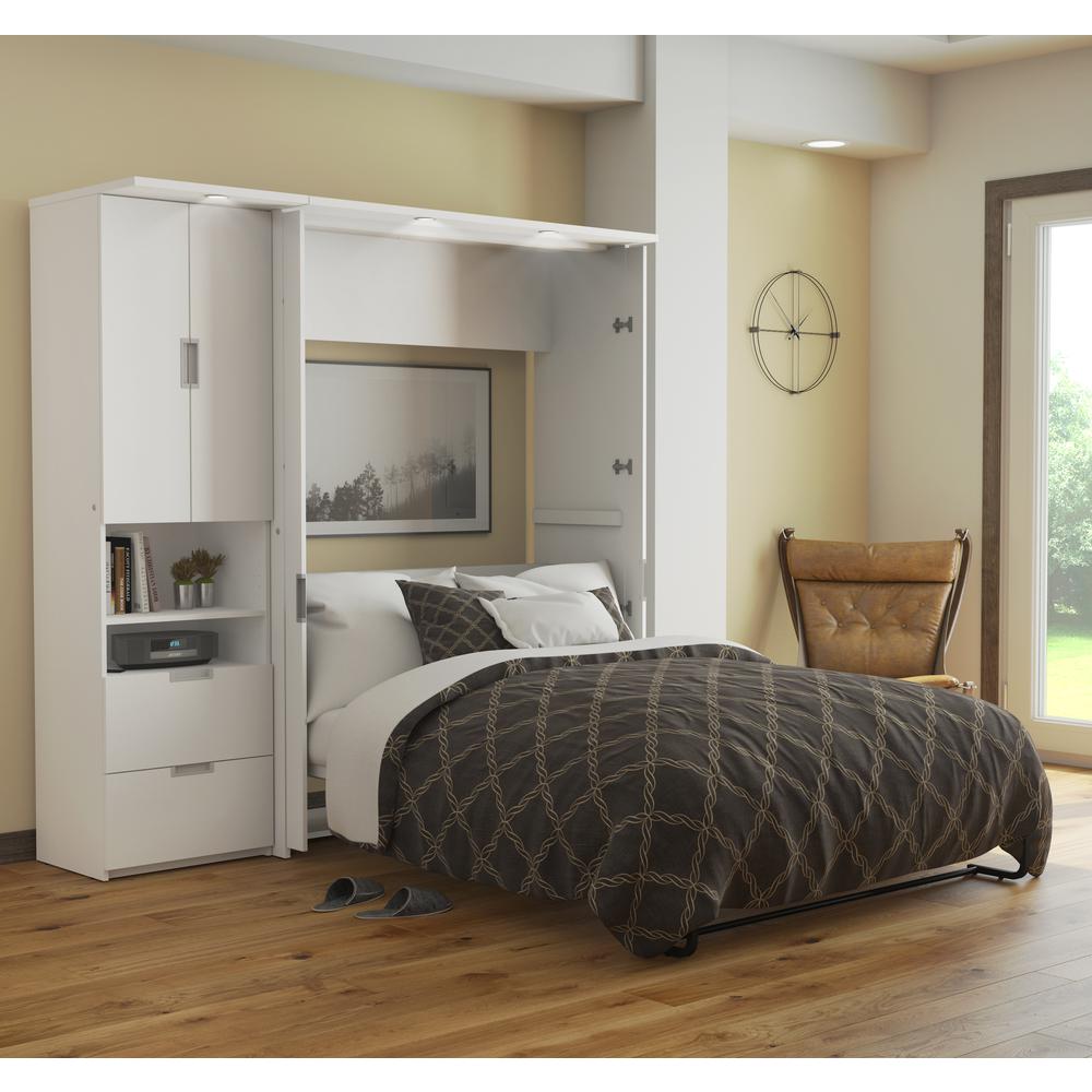 Full Murphy Bed with Storage Cabinet (84W) in White. Picture 4