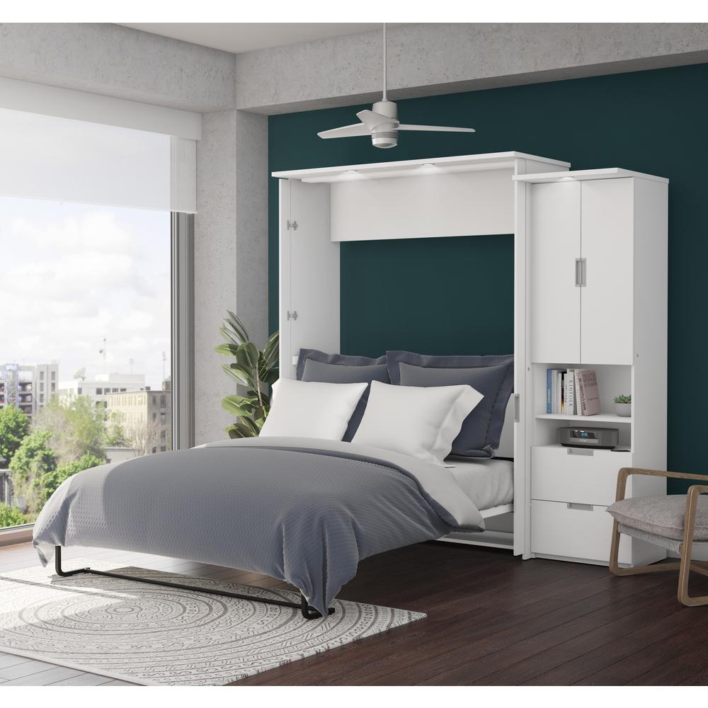 Queen Murphy Bed with Storage Cabinet (91W) in White. Picture 6