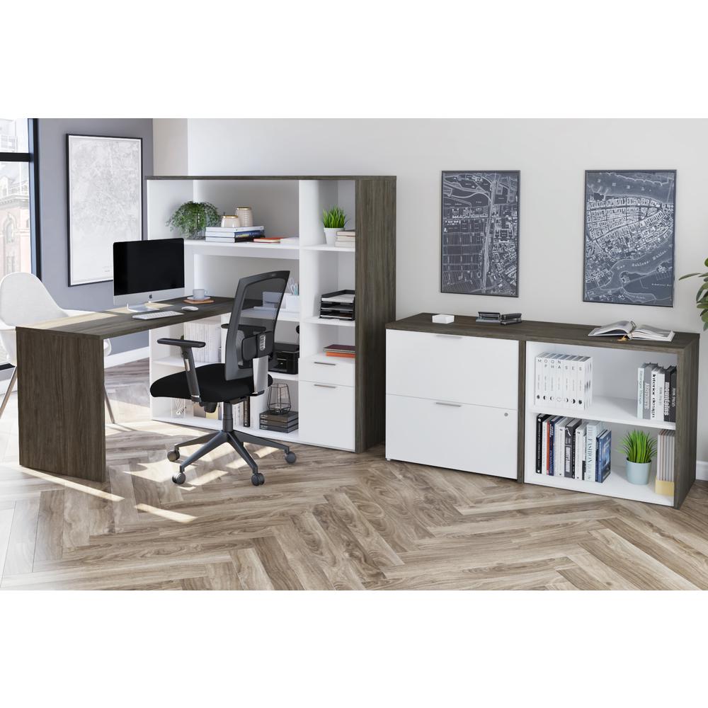 Gemma 3-Piece L-Shaped Desk, Storage Unit and Filing Cabinet - Walnut Grey&White. Picture 4