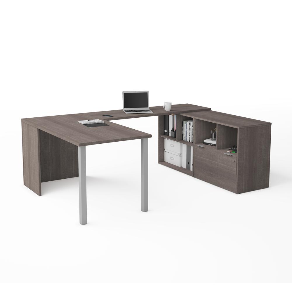 i3 Plus U-Desk with One File Drawer in Bark Gray. The main picture.