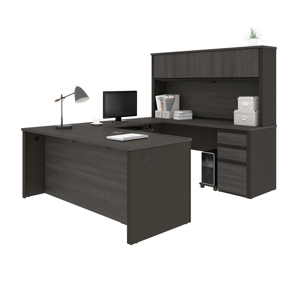 Prestige + U-shaped workstation including two pedestals in Bark Gray & Slate. Picture 1