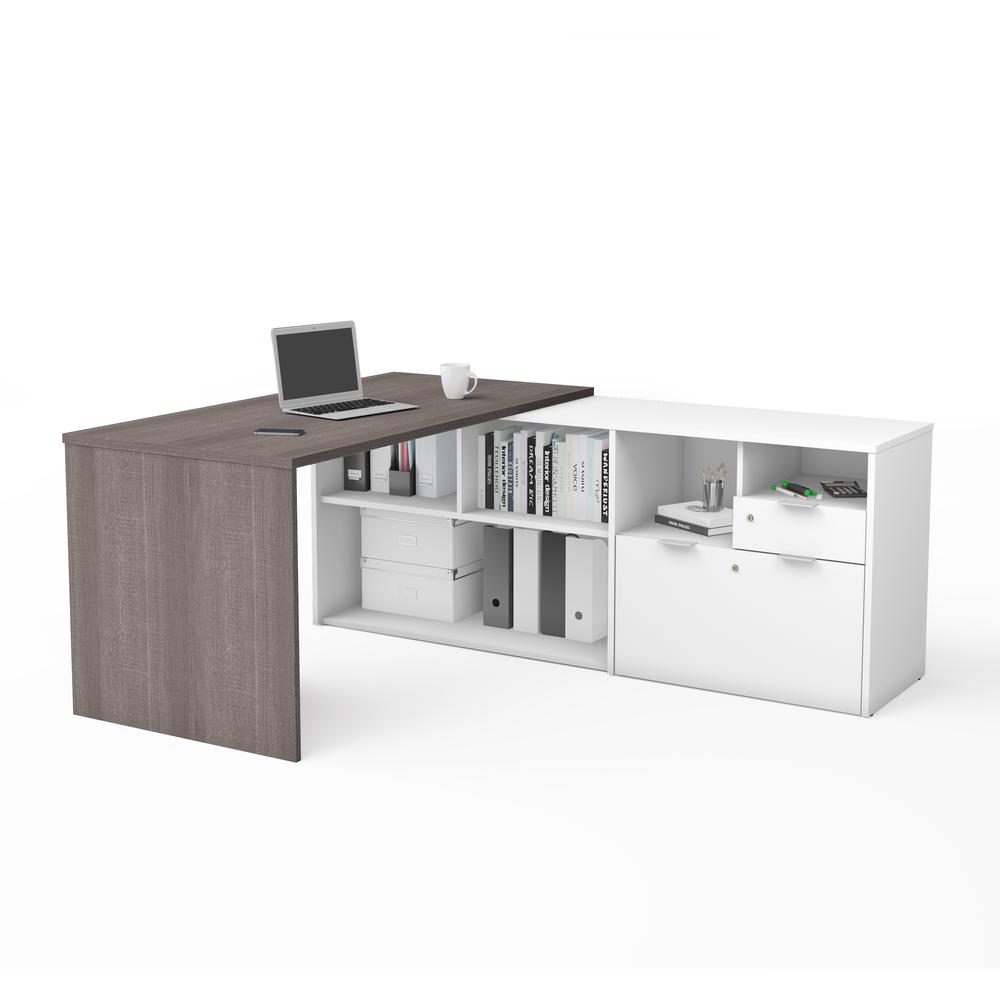 i3 Plus L-Desk with Two Drawers in Northern Bark Gray & White. The main picture.