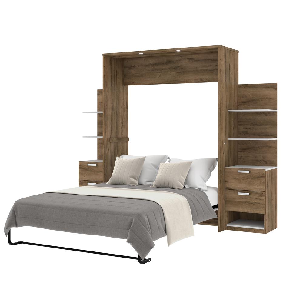 Elite 104" Queen Wall Bed kit in Rustic Brown and White. Picture 2