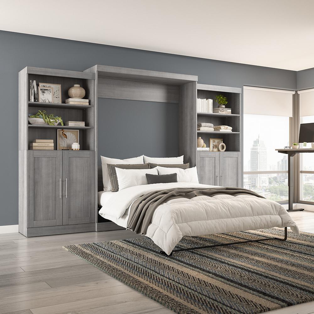 Pur Queen Murphy Bed with Closet Storage Organizers (136W) in Platinum Gray. Picture 7