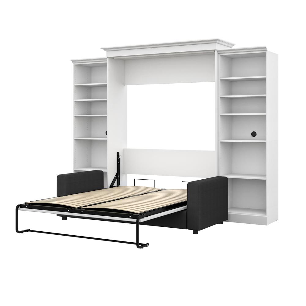 Versatile 4-Piece Queen Wall Bed, Two Storage Units and Sofa Set - White & Grey. Picture 4