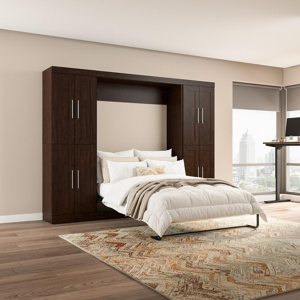 Pur Full Murphy Bed with Storage Cabinets (109W) in Chocolate. Picture 7