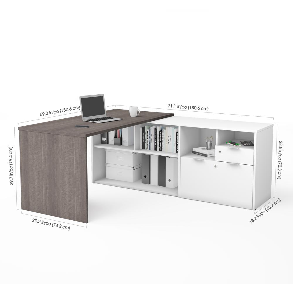i3 Plus L-Desk with Two Drawers in Northern Bark Gray & White. Picture 2