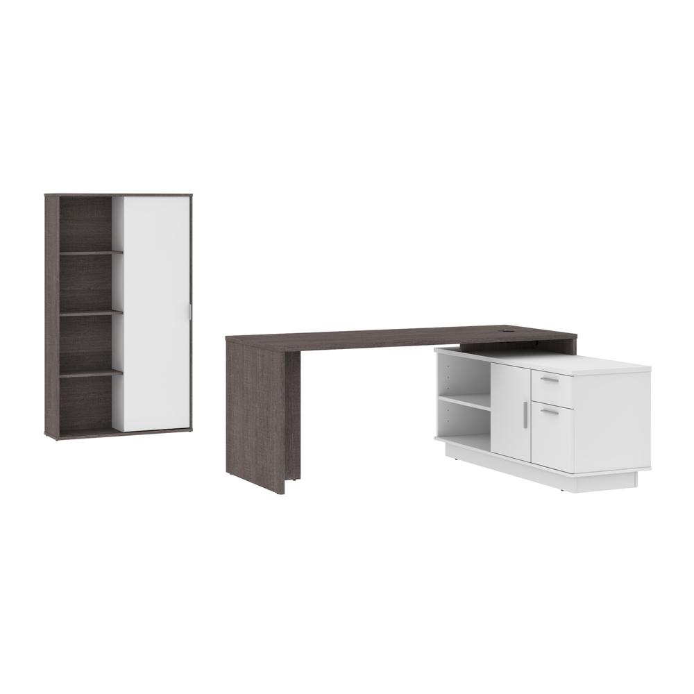 Equinox 2-Piece L-Shaped Desk and Bookcase - Bark Gray & White. Picture 2