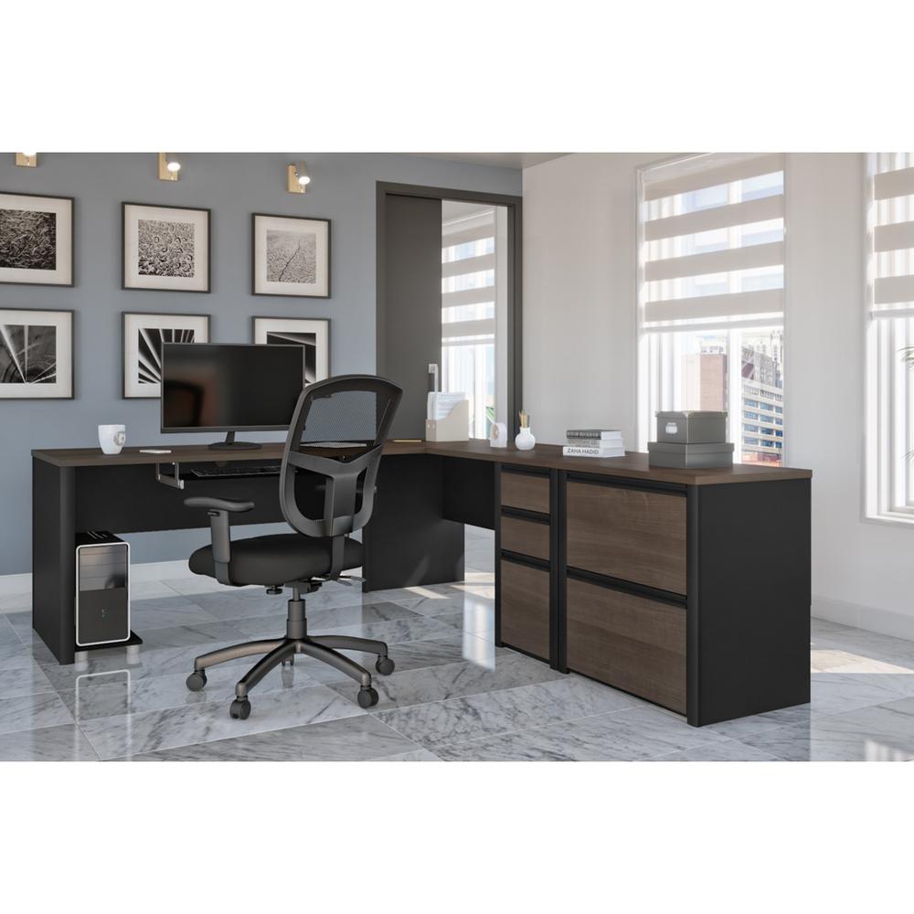 Connexion L-shaped workstation with lateral file in Antigua & Black. Picture 3