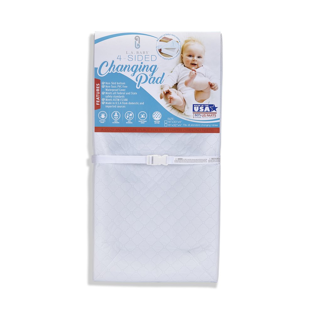 LA Baby Combo Pack with 30’’ 4 Sided Changing Pad and White Terry Cover, White. Picture 1