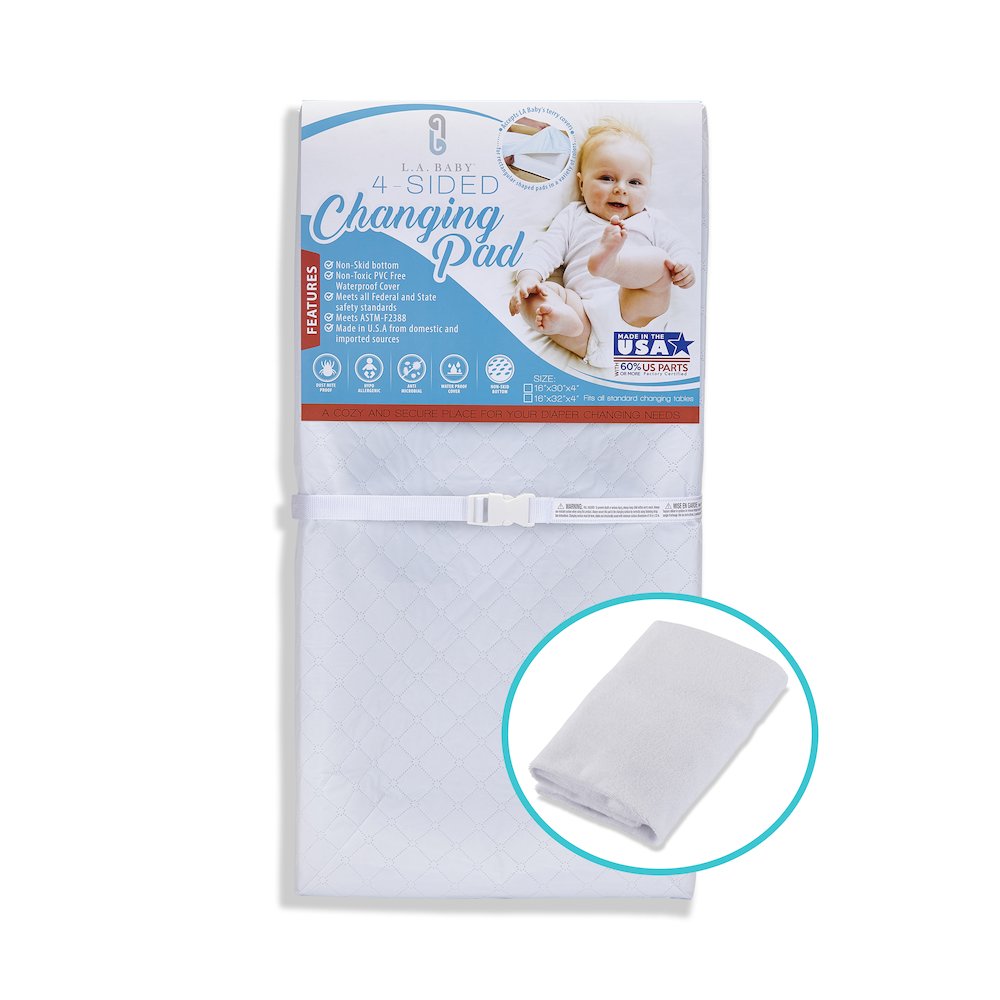 LA Baby Combo Pack with 30’’ 4 Sided Changing Pad and White Terry Cover, White. Picture 9