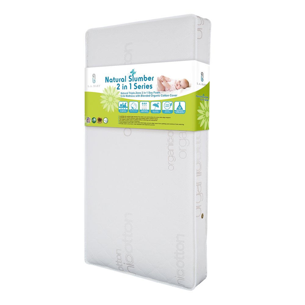 Natural Triple Zone 2 in 1 Soy Foam Crib Mattress with Blended Organic Cotton Cover. Picture 1