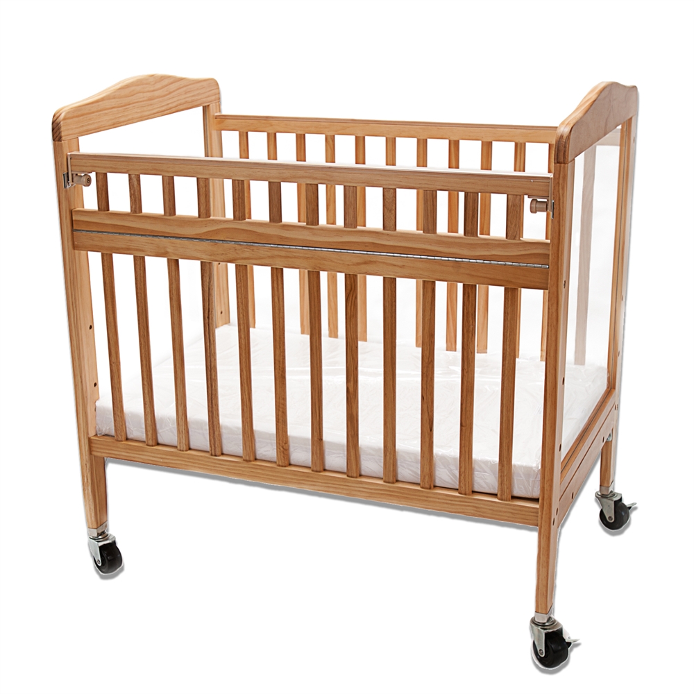Compact Non-folding Wooden Window Crib with Safety Gate, Natural. Picture 1