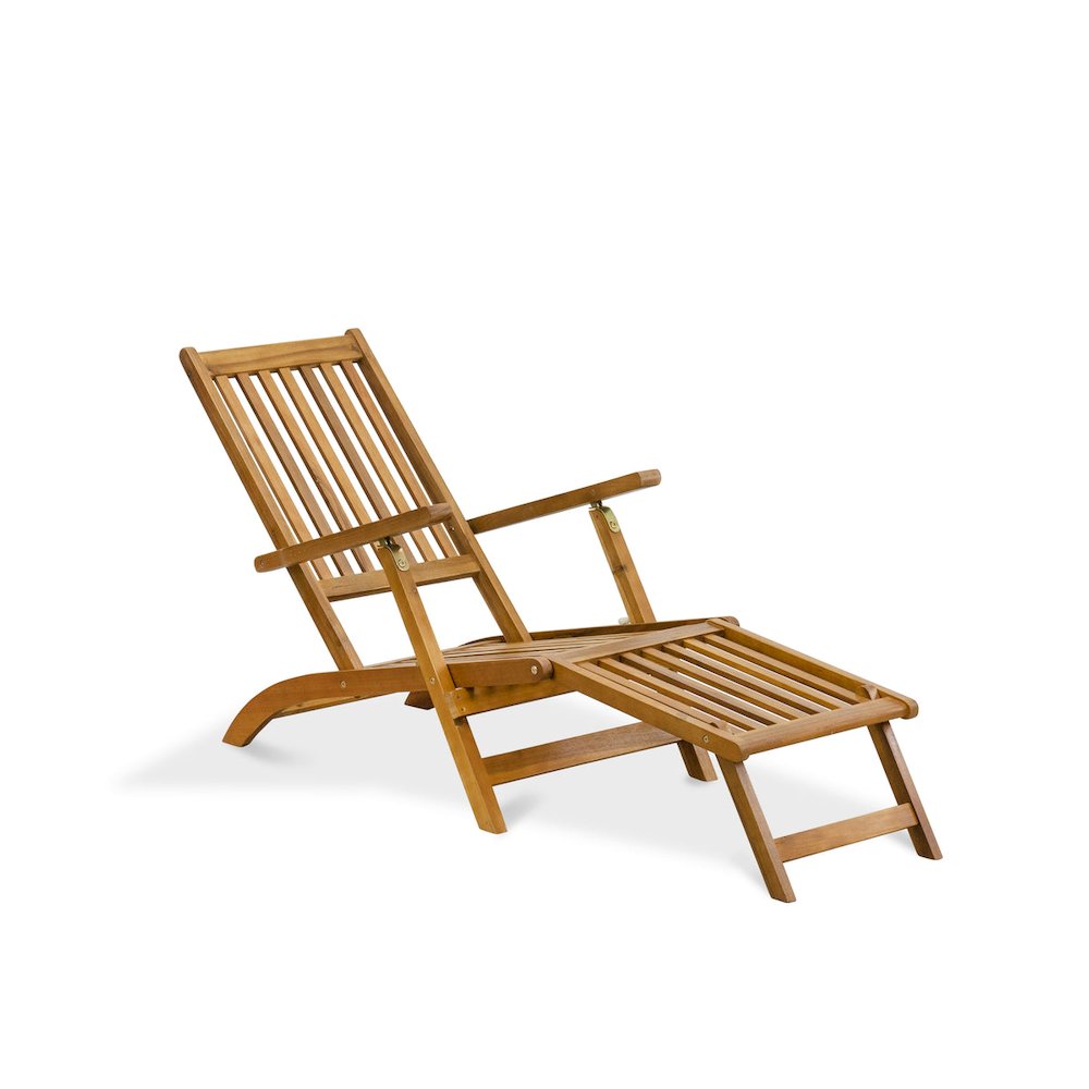 Patio Chair Lounge - Outdoor Acacia Wood Sunlounger Chair for Poolside, Deck, Lawn, 59x21x35 Inch, Natural Oil. Picture 3