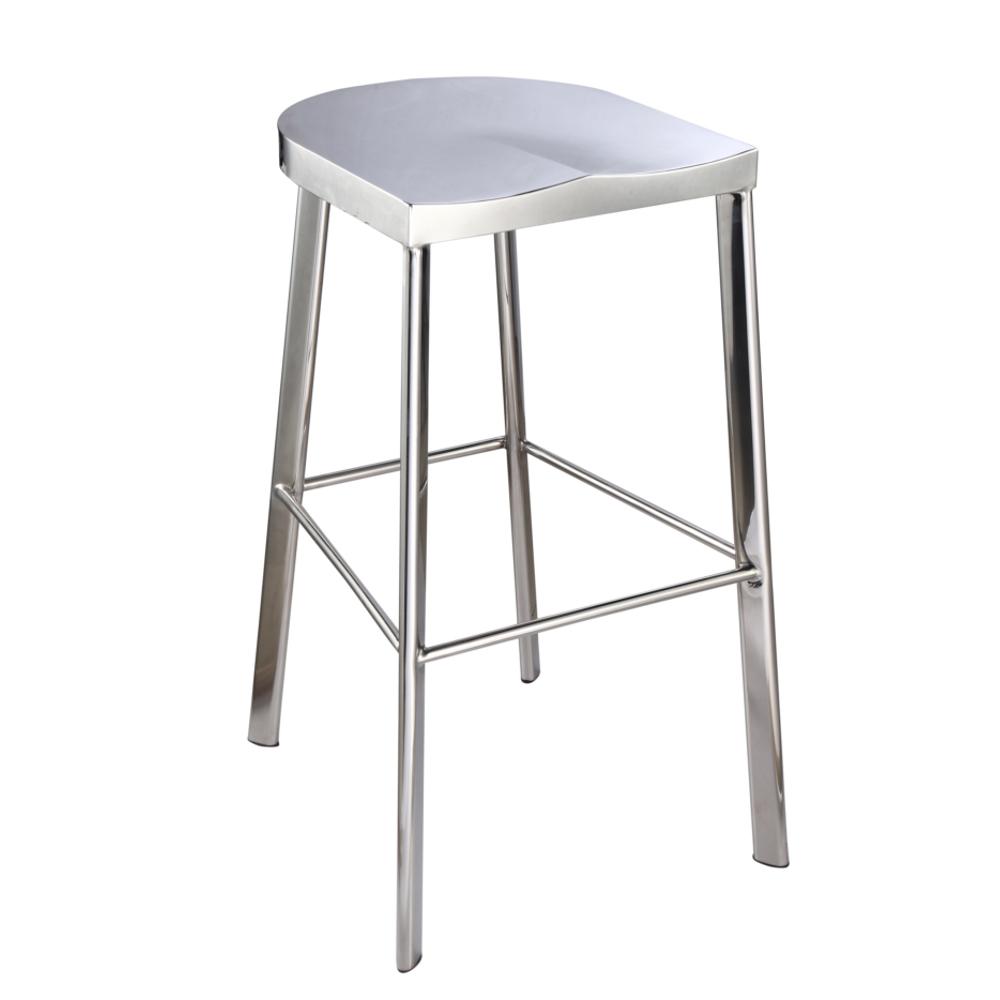 Swiss Polished Bar Stool, Silver. Picture 1