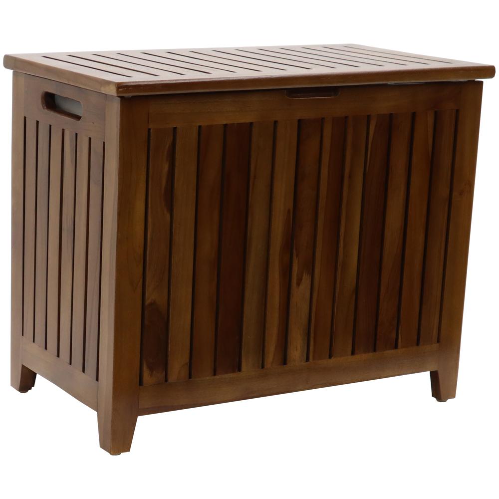 Genuine Teak Wood Vanity Style Hamper with Laundry Bag Included. Picture 2