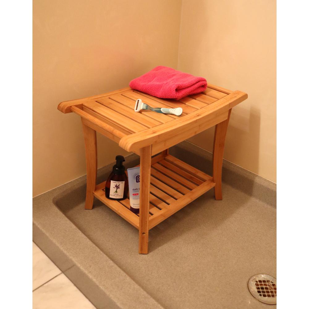 Bamboo Shower Gentle Curve Seat With Side Handles And Shelf. Picture 6