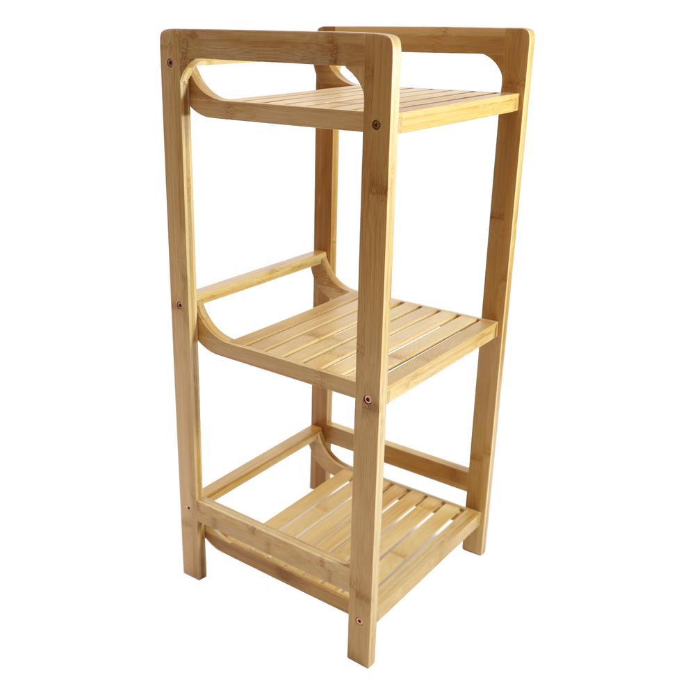 Bamboo Three Tier Slat Style Shelf. Picture 1