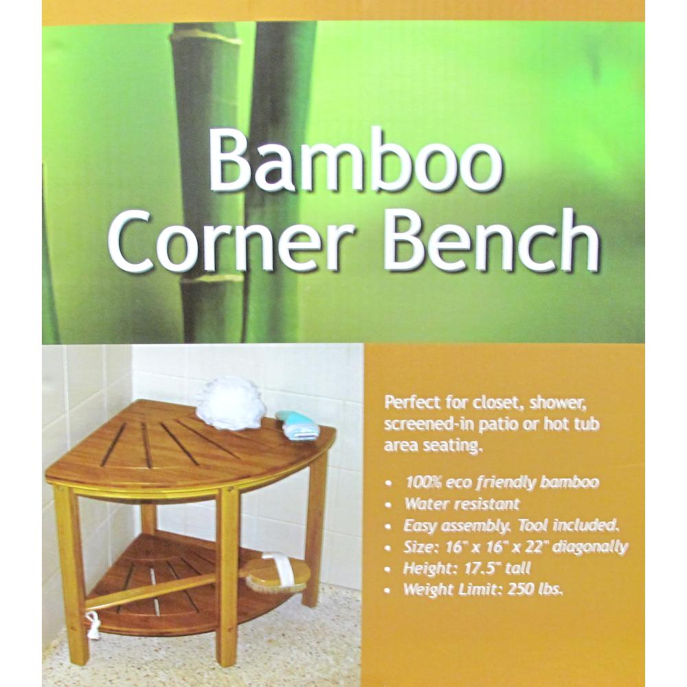 Bamboo Spa Style Corner Shower Seat With Shelf. Picture 3