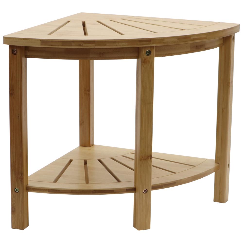 Bamboo Spa Style Corner Shower Seat With Shelf. Picture 4