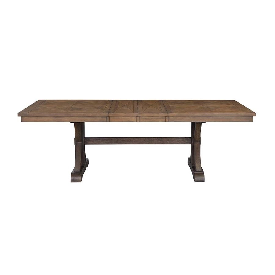 ACME Pascaline Dining Table, Gray Fabric, Rustic Brown & Oak Finish. Picture 2