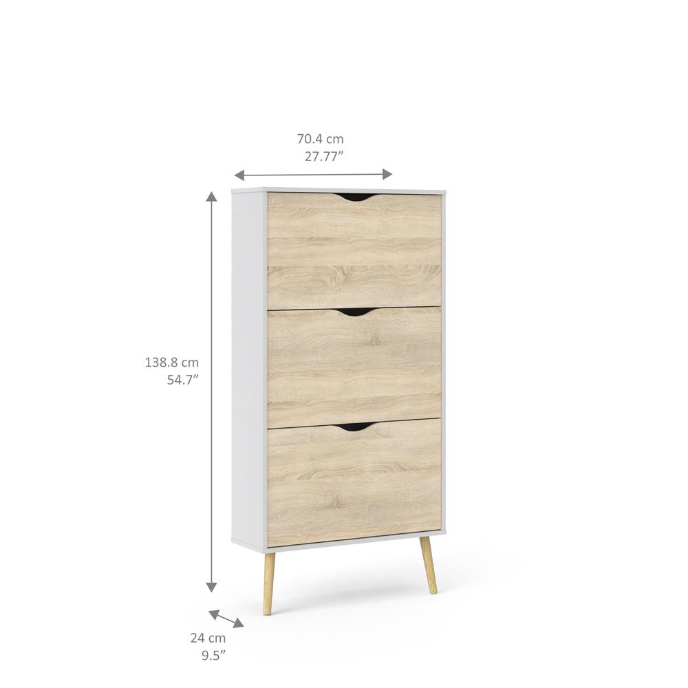 Diana 3 Drawer Shoe Cabinet, White/Oak Structure. Picture 8