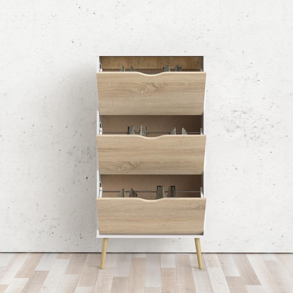 Diana 3 Drawer Shoe Cabinet, White/Oak Structure. Picture 7