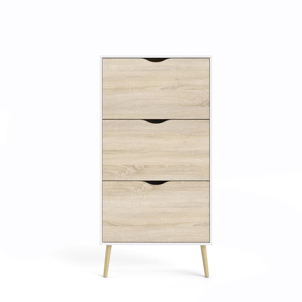 Diana 3 Drawer Shoe Cabinet, White/Oak Structure. Picture 6