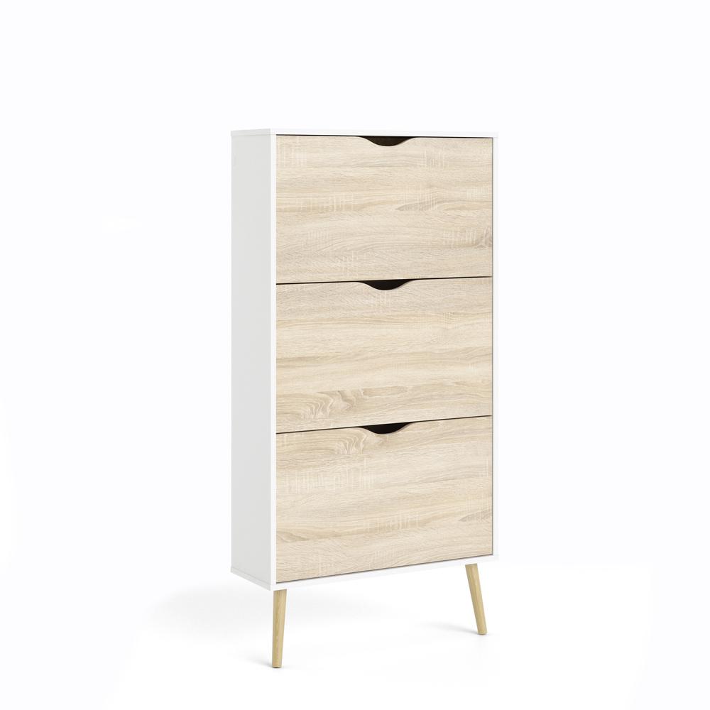 Diana 3 Drawer Shoe Cabinet, White/Oak Structure. The main picture.